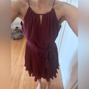 Elegant Burgundy Polka Dot Dress